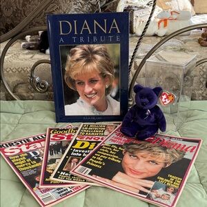 Princess Diana tribute items, with Ty Beanie Babies Princess Diana Bear